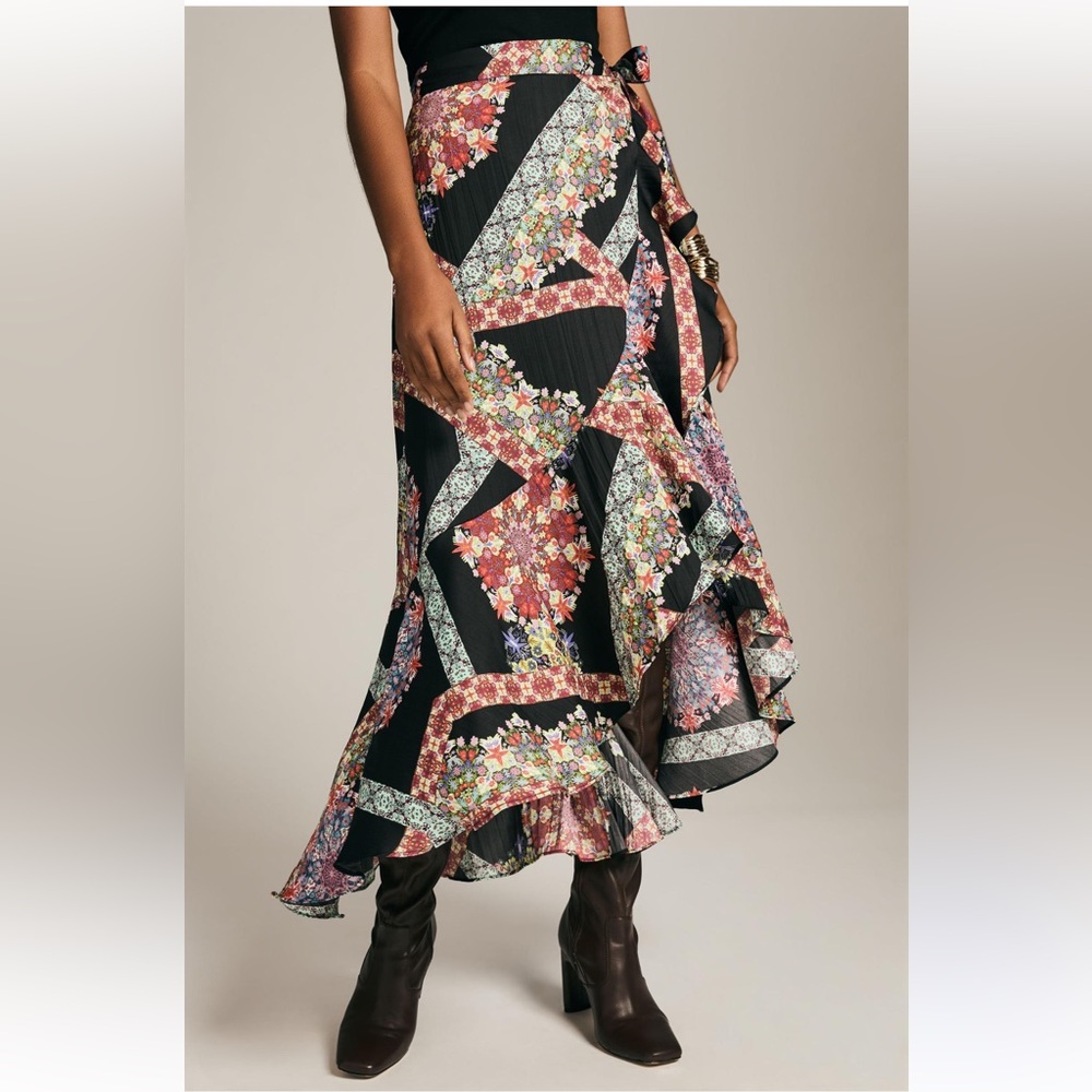Anthropologie bright ruffle wrap midi‎ skirt ladies size XL NWT